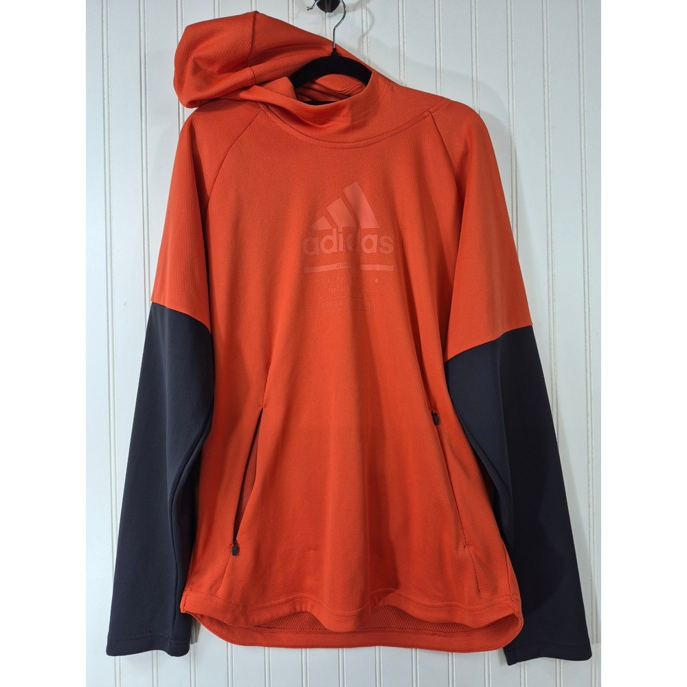 Adidas Mens Orange Black Colorblock High Neck Training Pullover Hoodie Medium